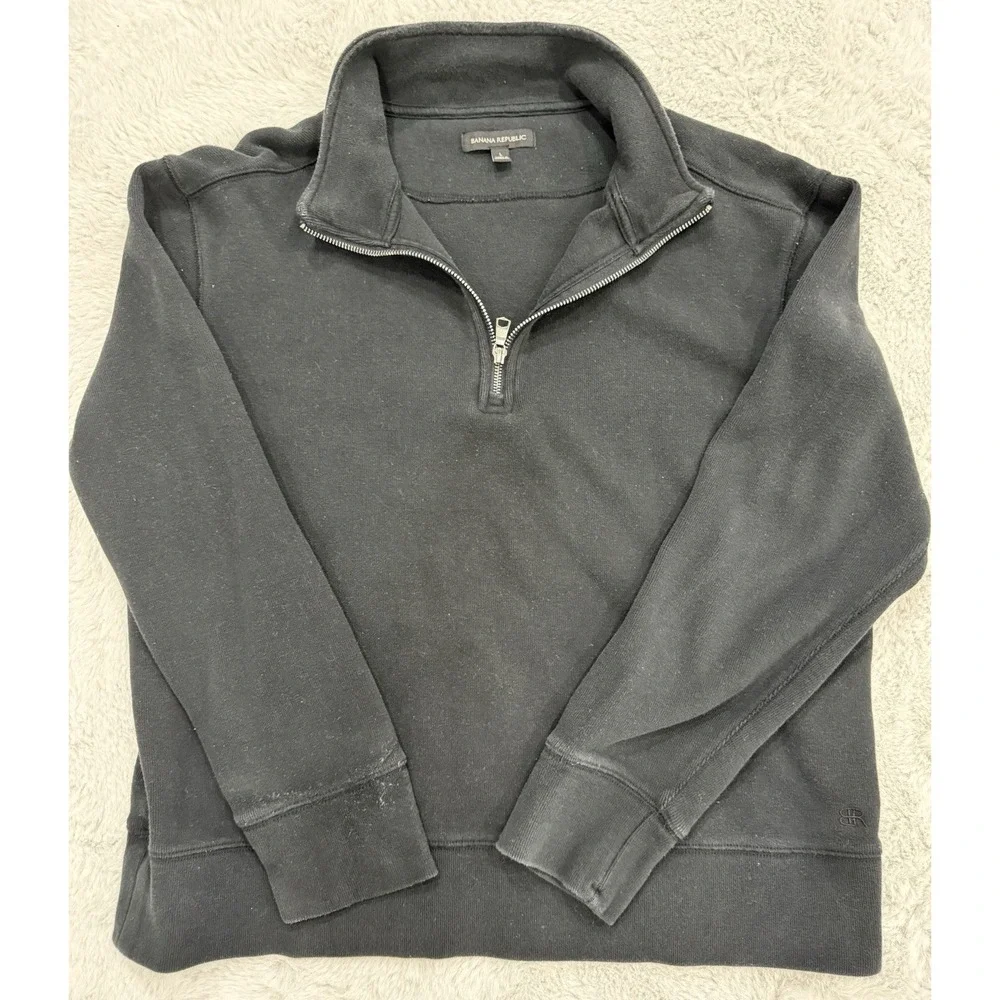 Banana Republic Men's Black 1/4 Zip Mock Neck Pullover Sweatshirt Size L